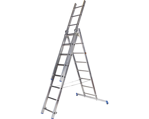 WERNER Multifunctionele ladder, aanleun-, trap- of uitschuifladder, aluminium, 3-delig, 3 x 8 sporten, werkhoogte 5,2 m