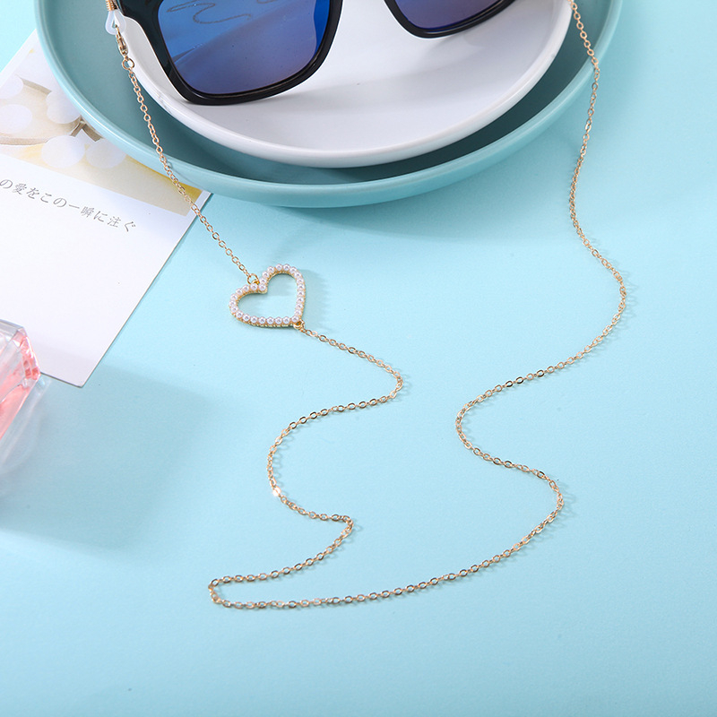 (70cm) Eyewear Halter Brillenkette Sonnenbrillenband Perlen Herz - Gold