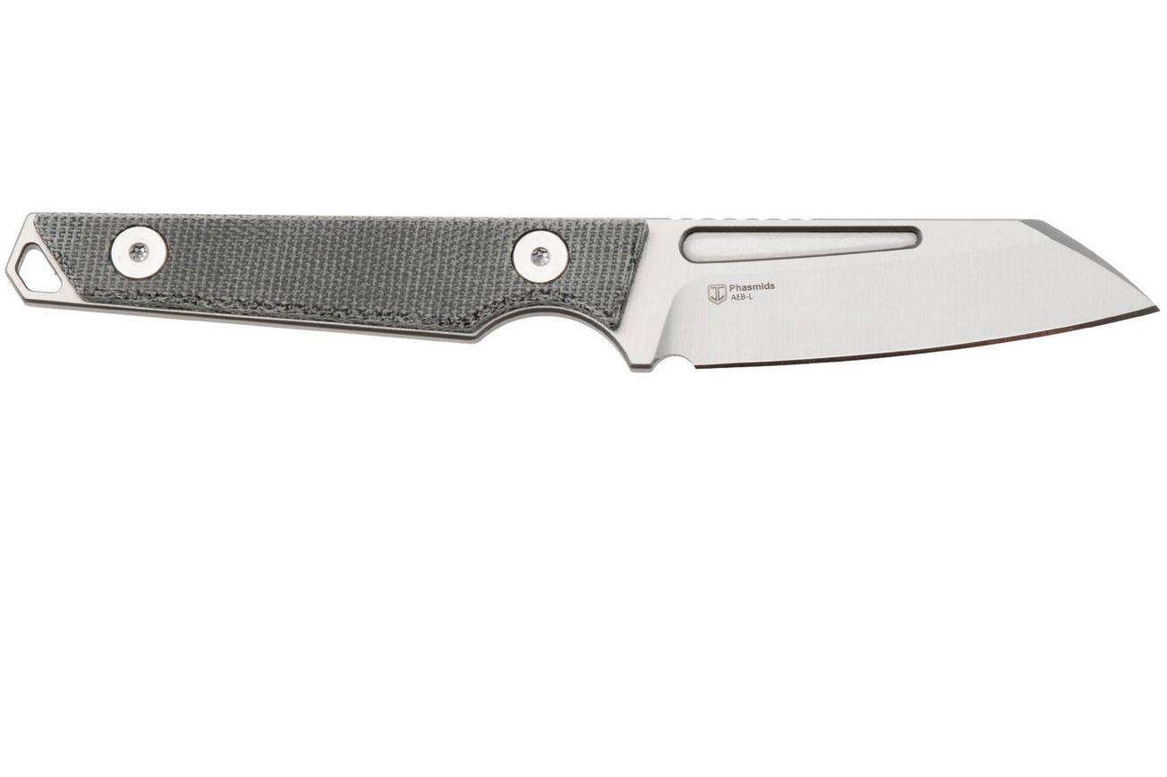 Kizer Vanguard Phasmids 1079A3 Satin AEB-L, Gray Micarta, vaststaand mes, Johan Jordaan design