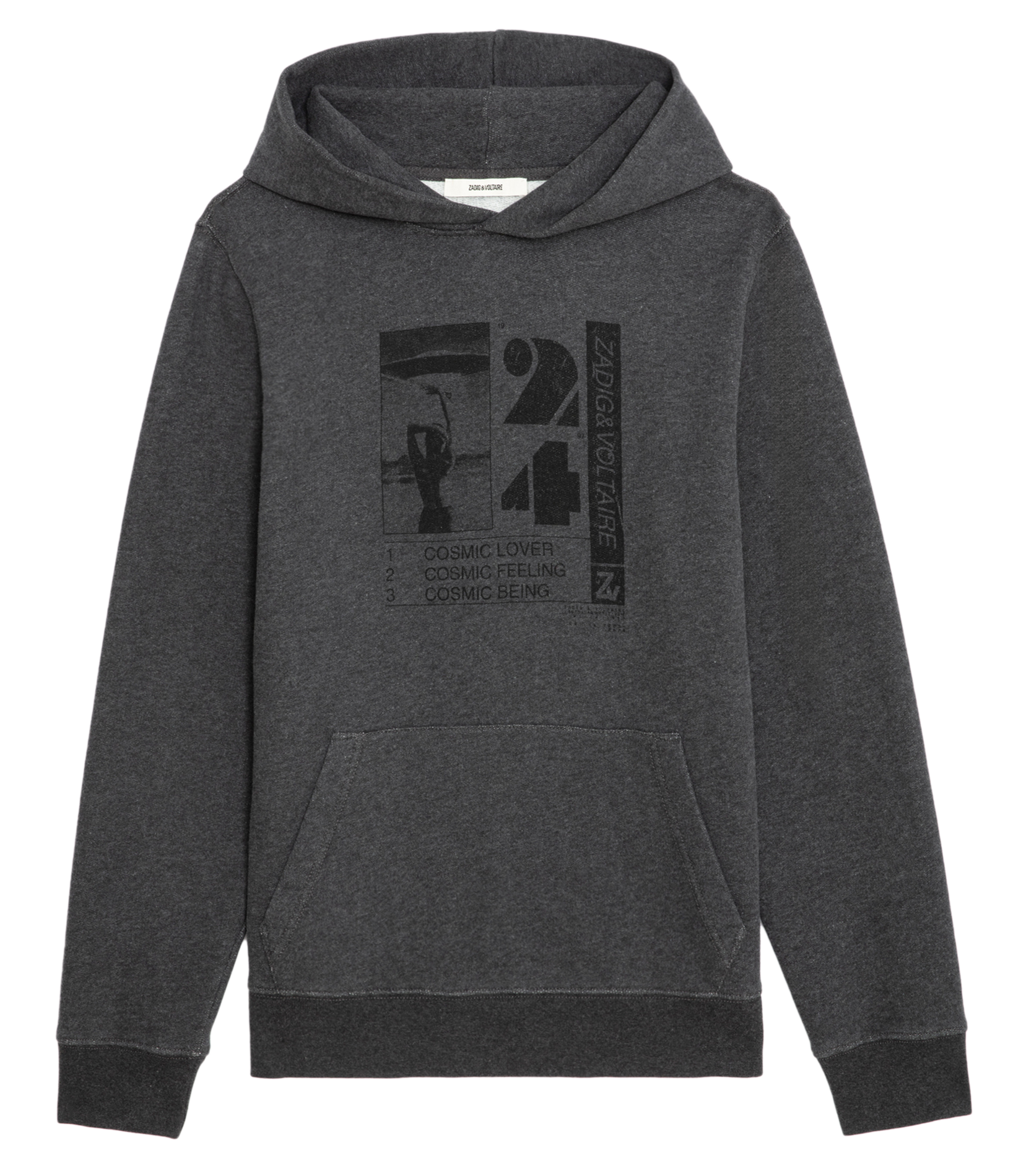 SANCHI - Sweat à capuche droit en coton bio mélangé sérigraphié | Gris