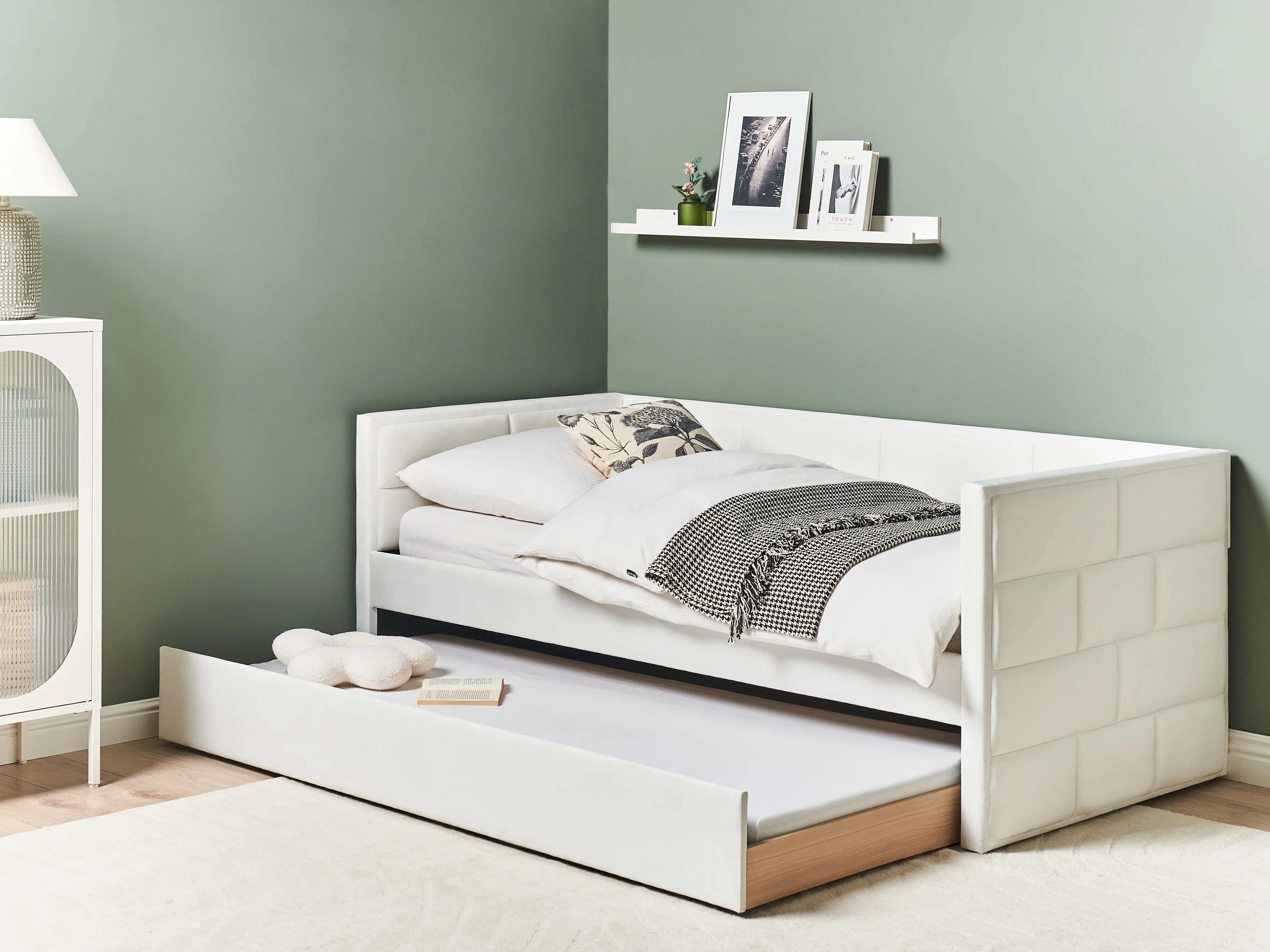 Onderschuifbed Fluweel CHAVONNE 90 x 200 cm Gebroken wit