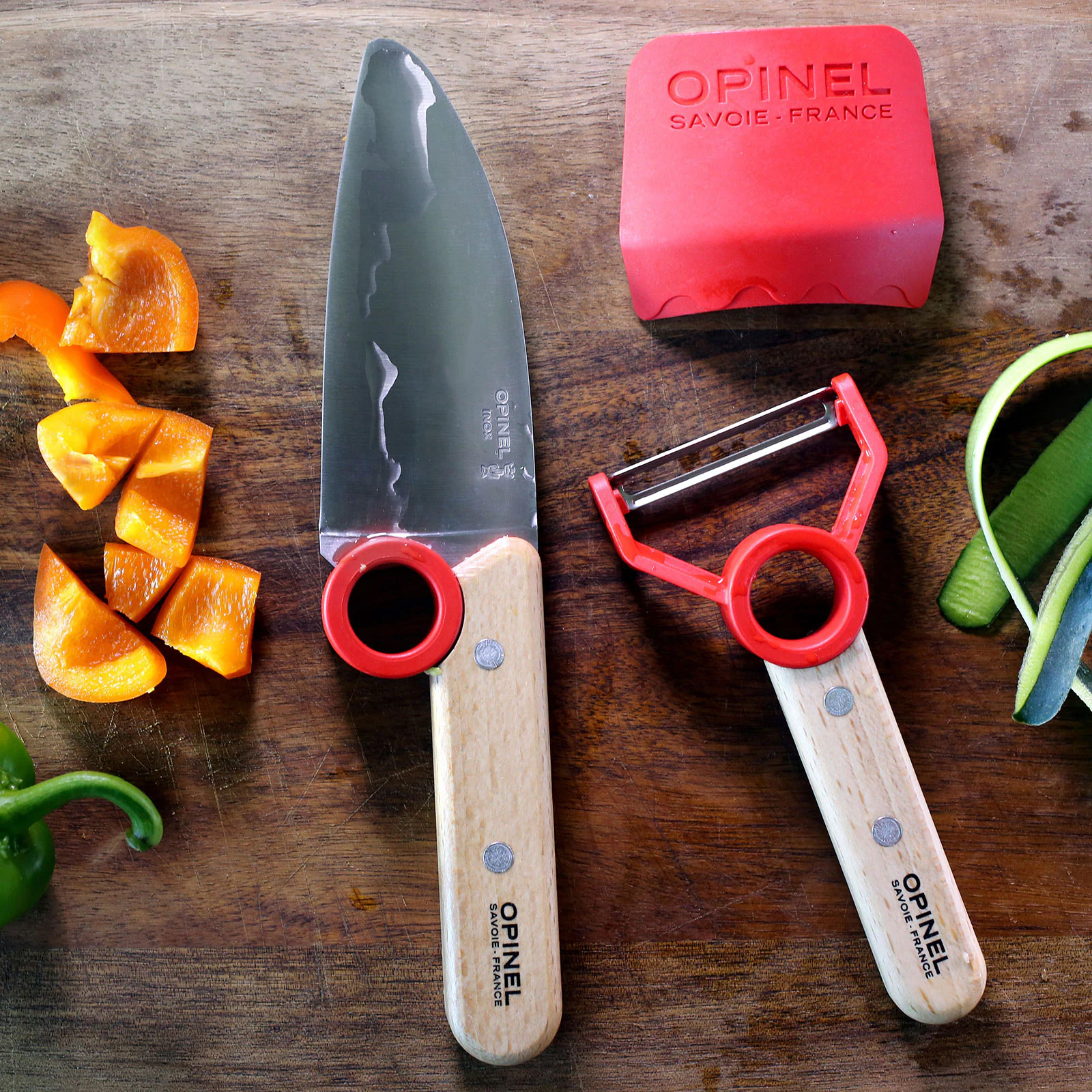 OPINEL Kinder Messer Set Le Petit Chef 3tlg Kochmesser Sparschäler Fingerschutz