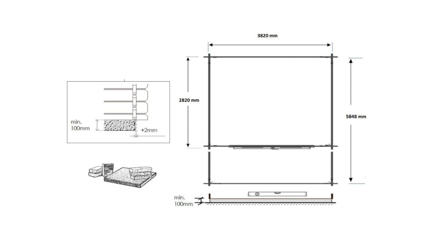 Abri de jardin en bois - 4x3 m - 24 m2 + terrasse avec balustrade et avant-toit en bois