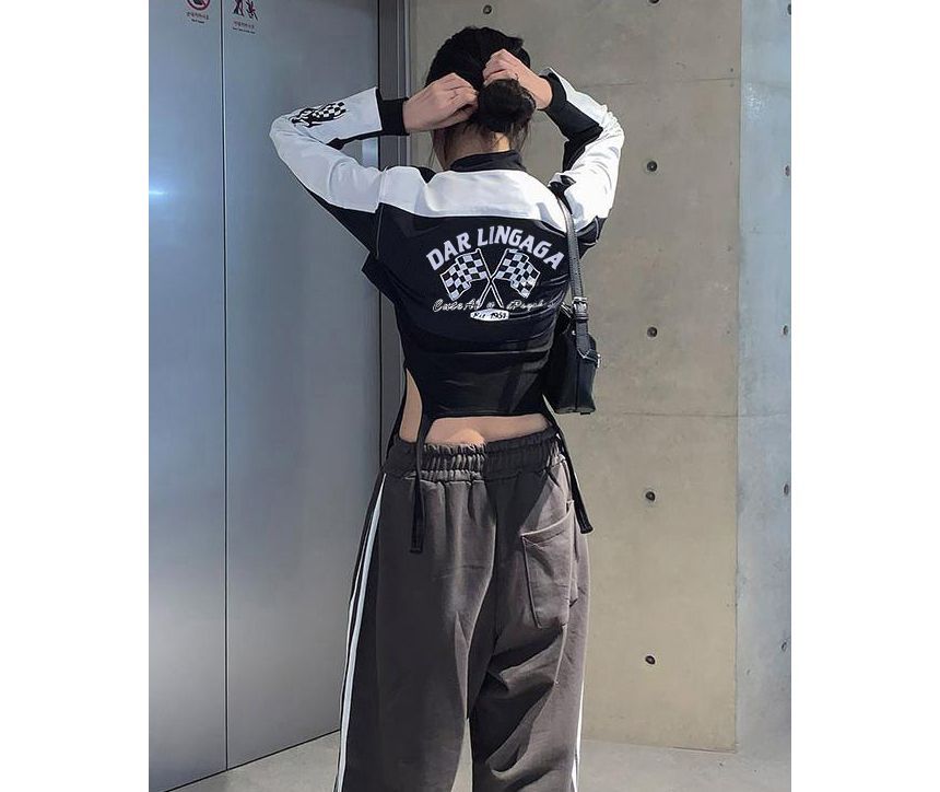 SisLinda - Lettering Crop Zip Jacket