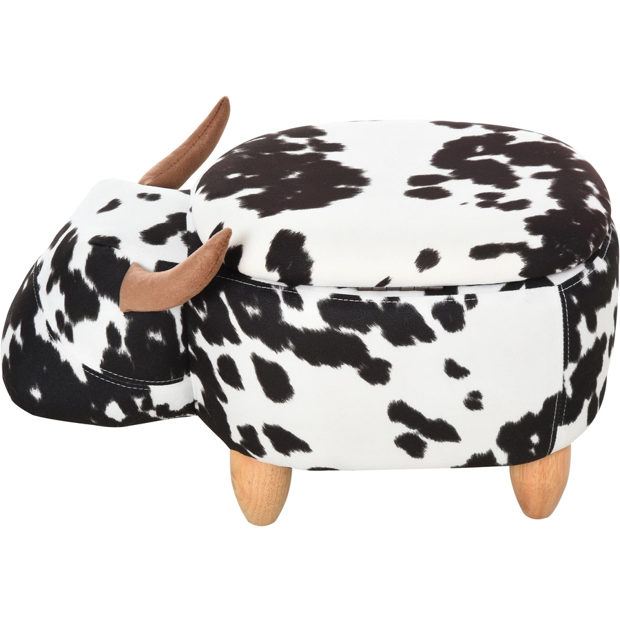 HOMCOM Kinderhocker im Kuh Design schwarz, weiß, natur
