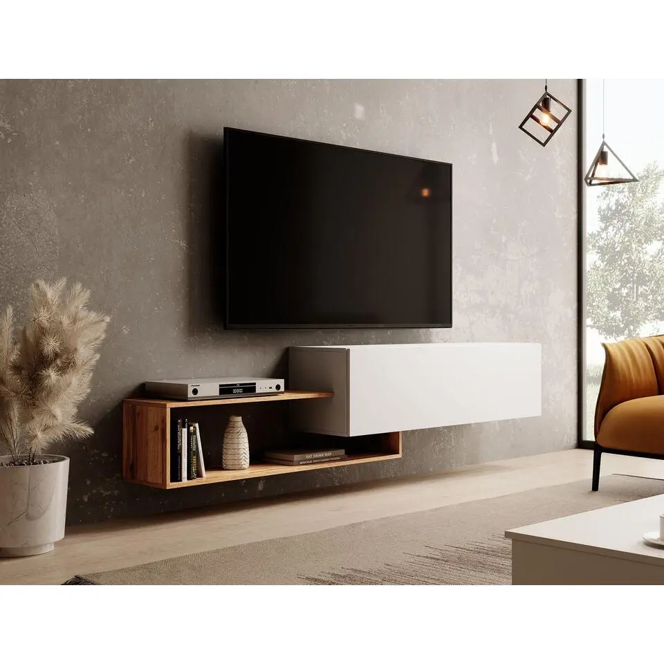 Meubella - TV-Meubel Valdix - Wit - Eiken - 210 cm
