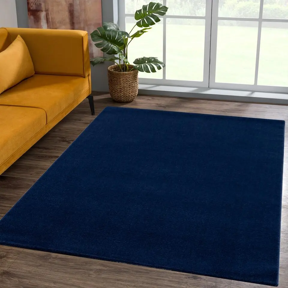 Uni Effen Laagpolig Vloerkleed Modern Donker Blauw Navy - 140x200 CM