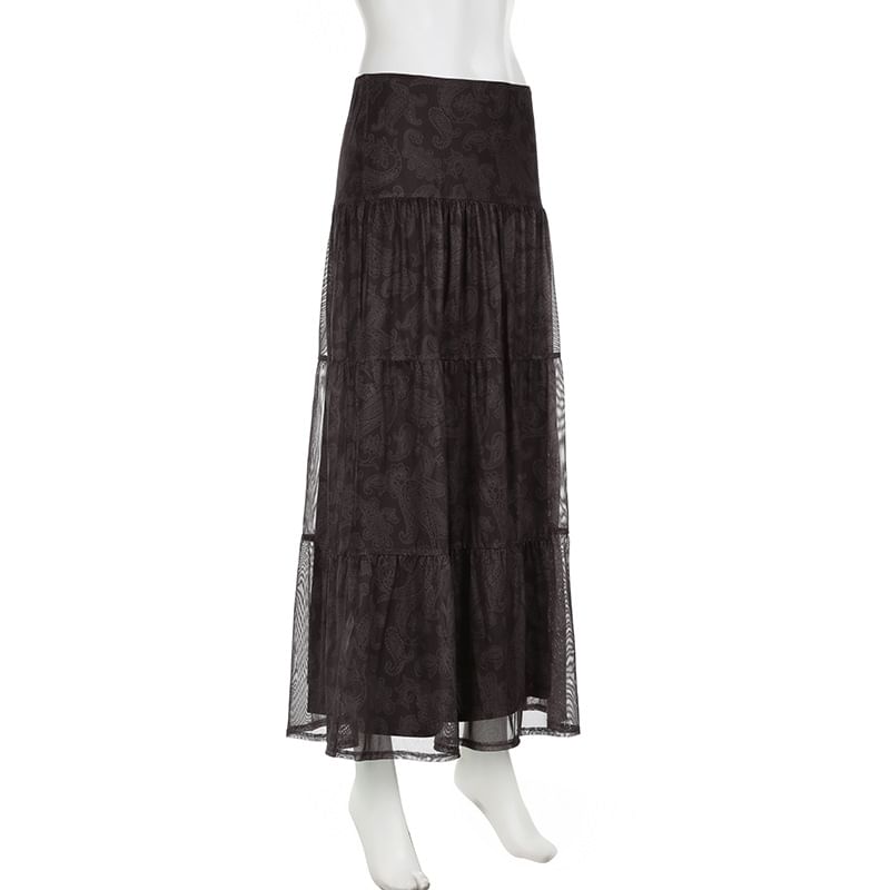 Trisica - Mid-rise mesh overlay maxi A-lijn rok