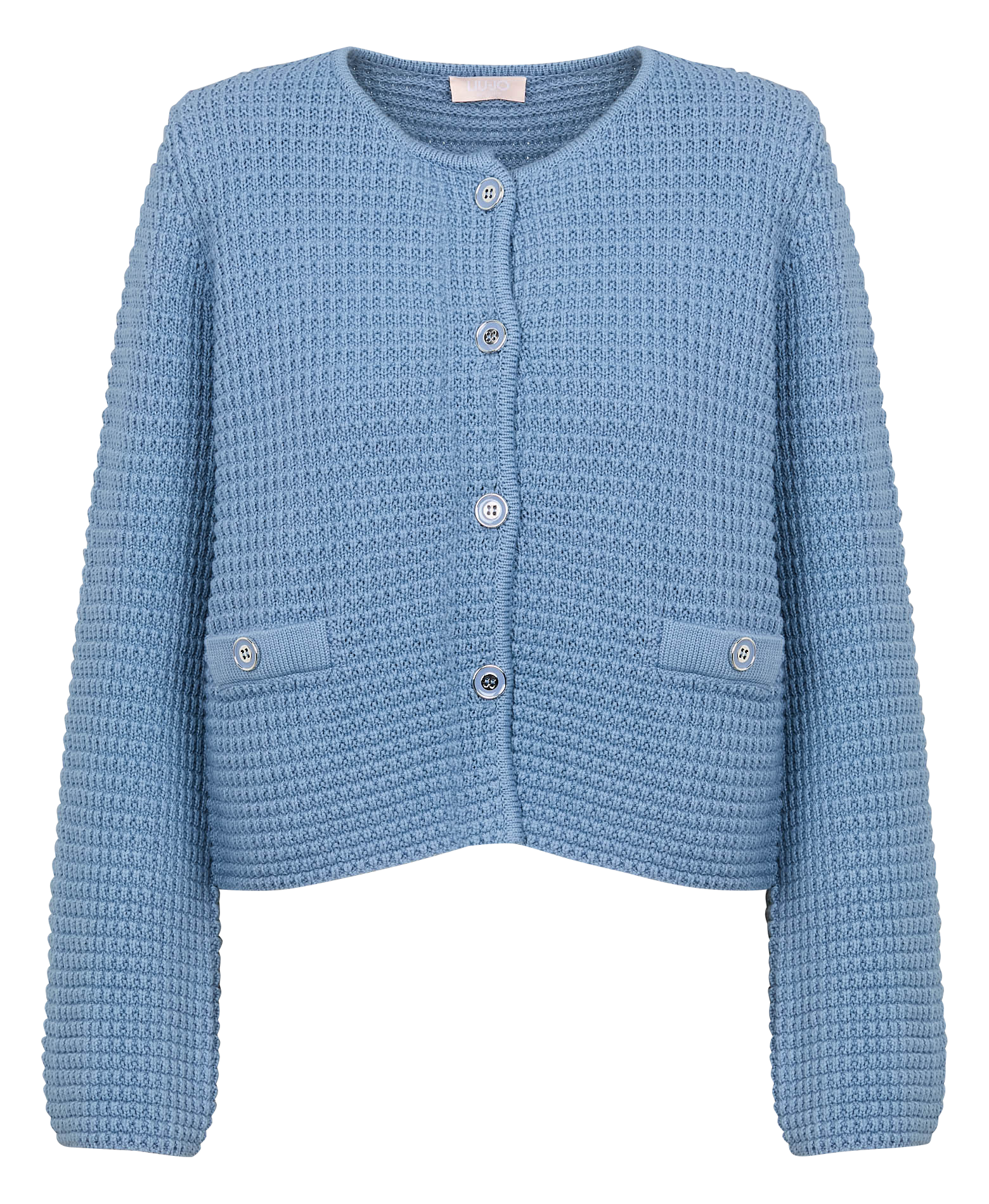 Gilet col rond en coton mélangé | Bleu