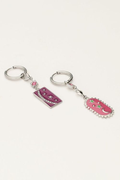 Sunrocks oorringen met roze en paarse charms