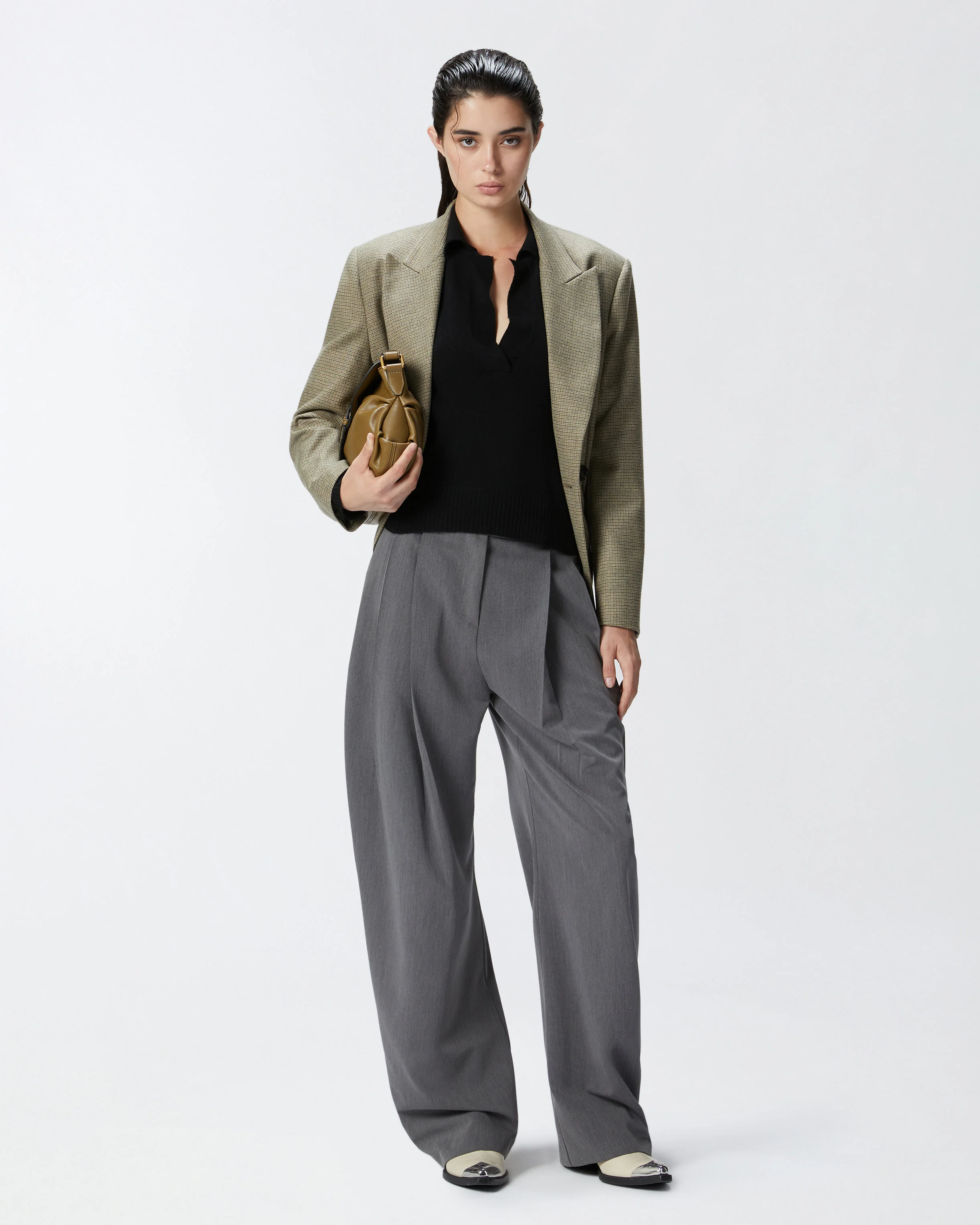 Pull court à col chemise | Noir