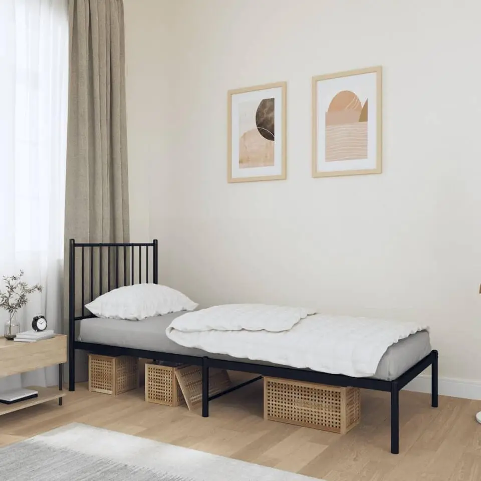 vidaXL - Eenpersoonsbed met hoofdbord - Zwart - Metaal - 80x200 cm