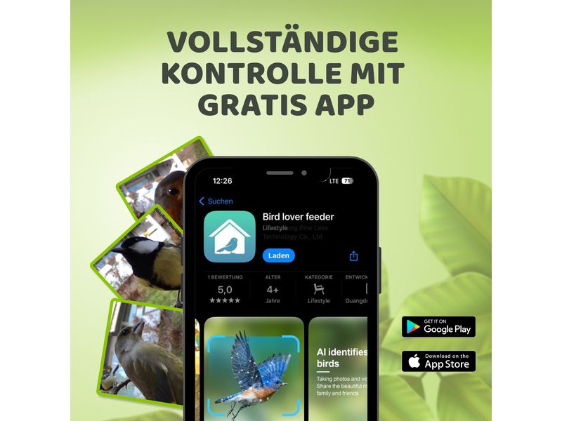 Sanilu Vogelfutterhaus mit Kamera ohne Solarpanel Vogelhaus aus Holz mit AI-Kamera