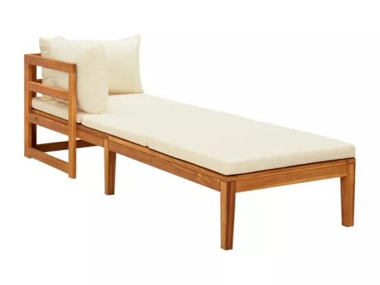 Chaise longue avec 1 accoudoir Blanc crème Bois d'acacia solide
