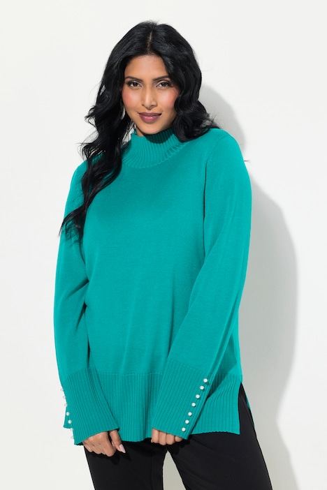 Pullover, Woll-Seidenmischung, Stehkragen, Zierperlen