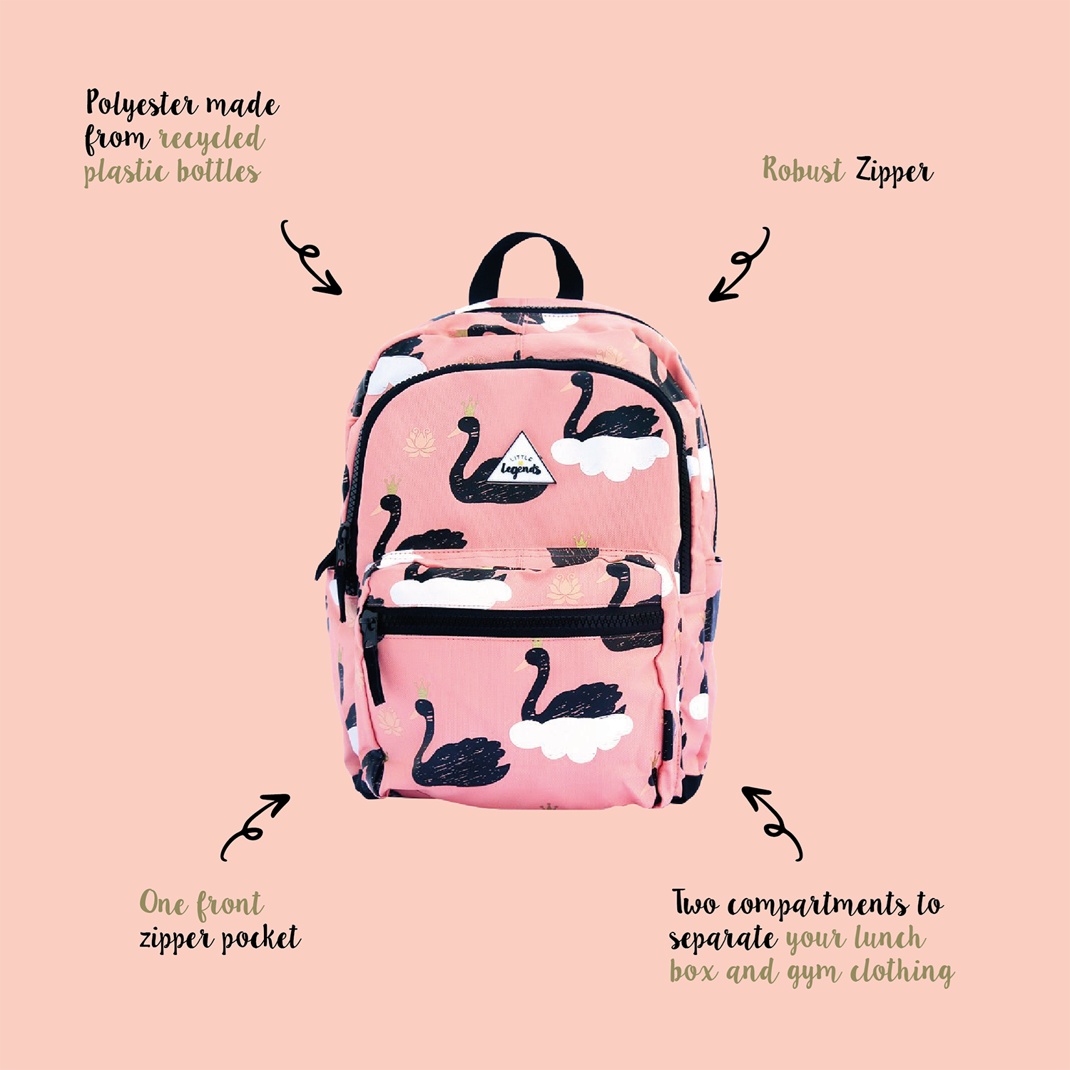 Little Legends Swan Backpack L roze