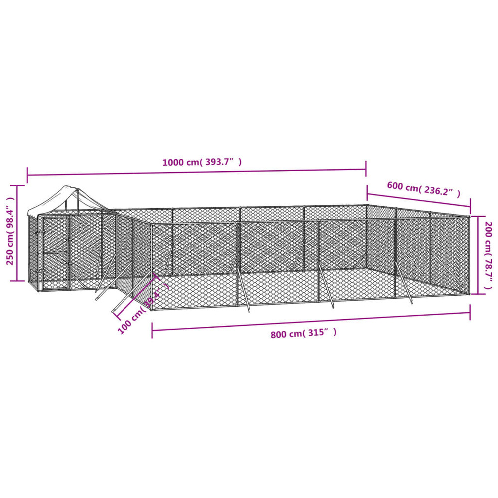 Chenil d'extérieur pour chiens avec toit argenté 10x6x2,5 m