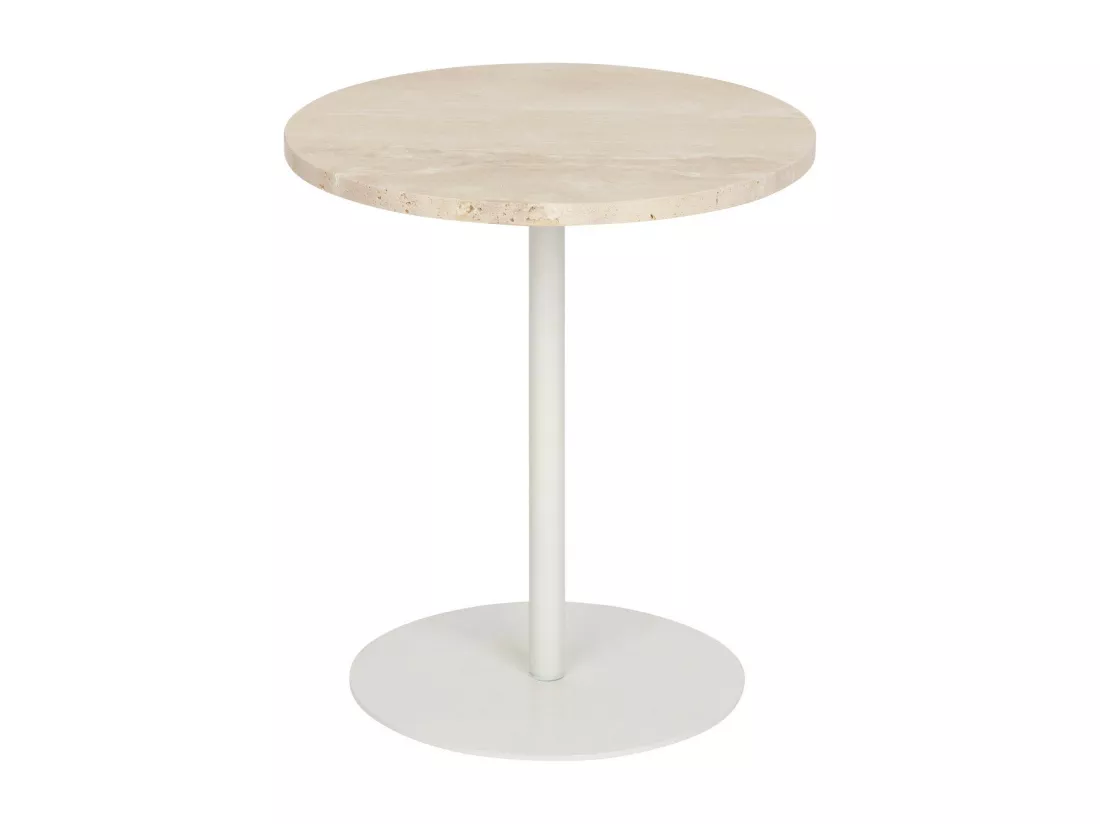 Table d'appoint en travertin Beige et pied en métal Blanc D. 40 x H. 45 cm