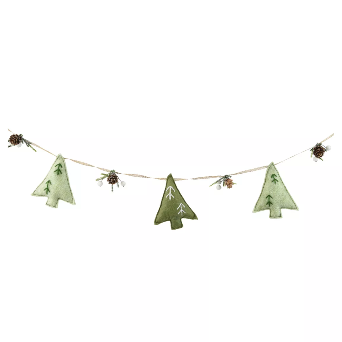 Guirlande déco en feutrine (1,3 m) Sapins et pommes de pin Vert