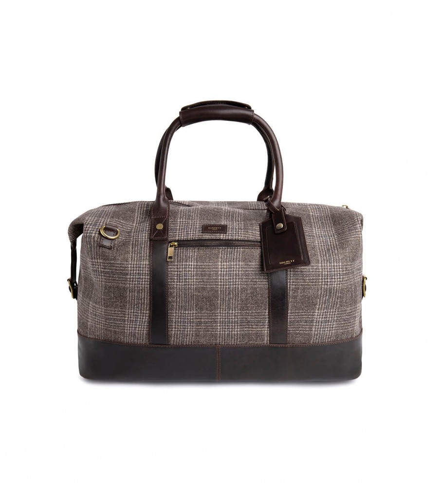 Bolsa de fim de semana Hackett Truro Tweed em couro marrom
