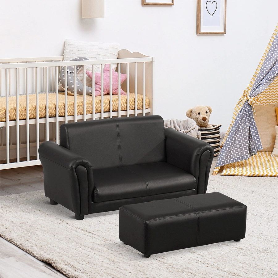 HOMCOM Kindersofa mit Hocker schwarz
