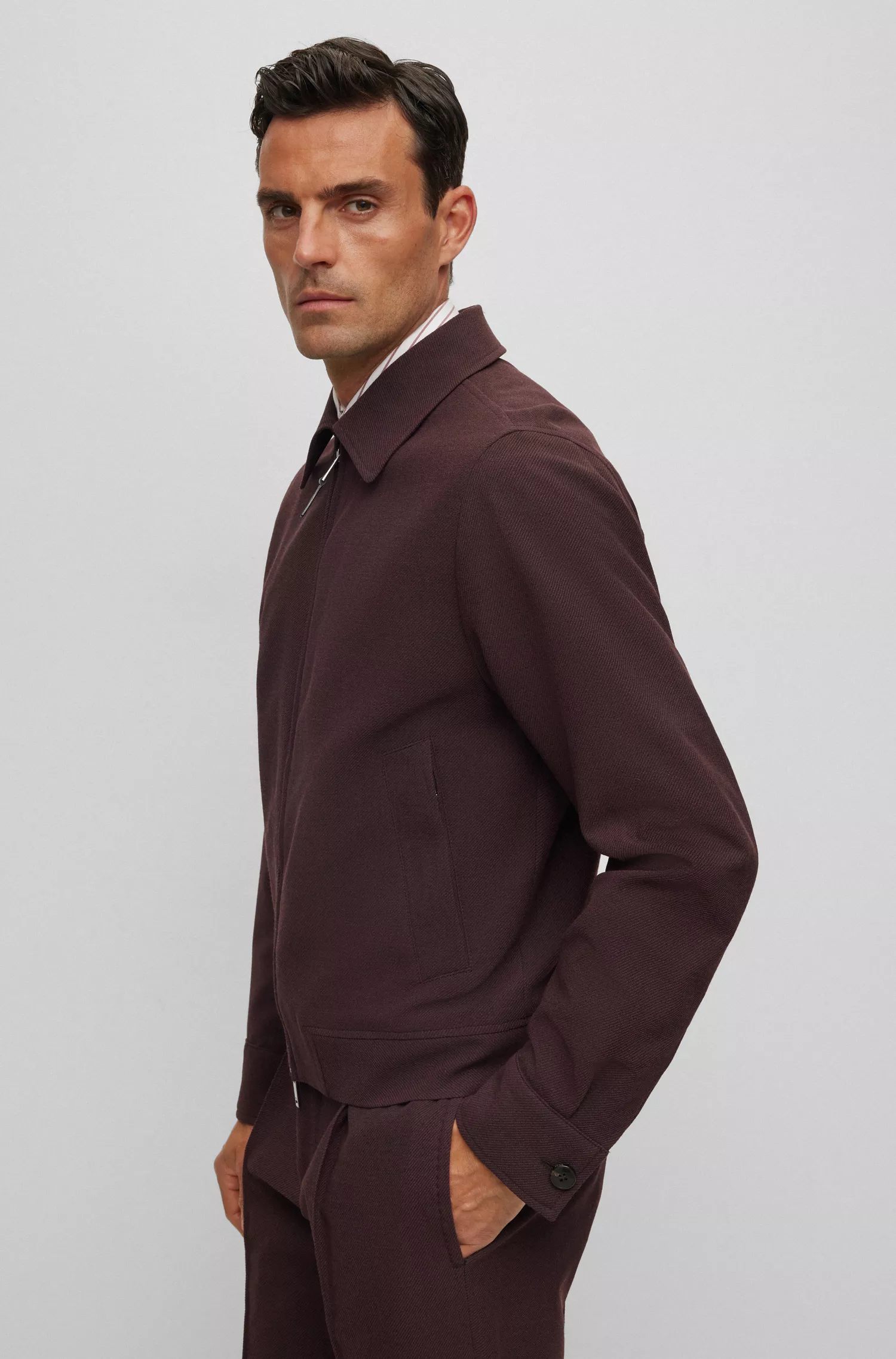 Jaqueta BOSS Camel Slim-fit em mistura de lã com microestampa