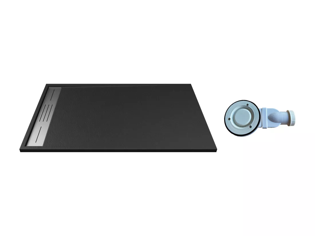 Receveur extra-plat à poser ou à encastrer découpable en résine SMC avec siphon - Noir - 160 x 90 cm - LYROSA