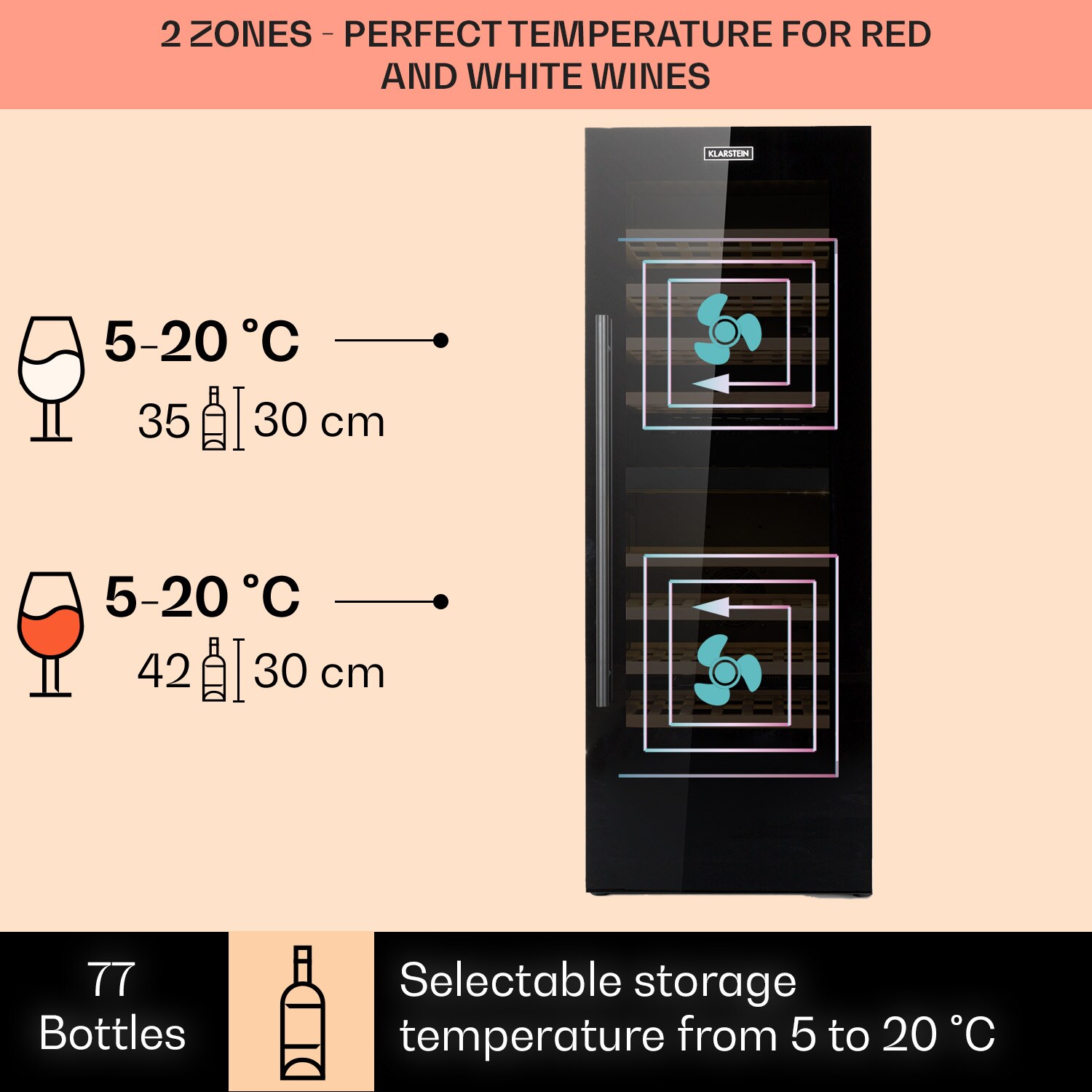 Barossa 77 Duo Weinkühlschrank 2 Zonen 191 L 77 Fl. Touch LED schwarz