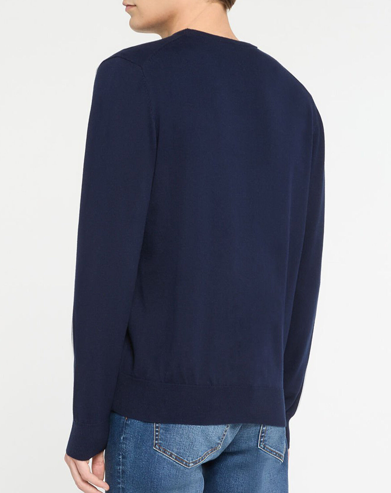 Hackett London Pull en Coton & Soie col rond bleu marine