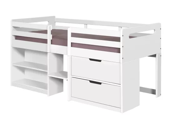 Lit mi-hauteur 90x190 cm bois massif blanc HOBY