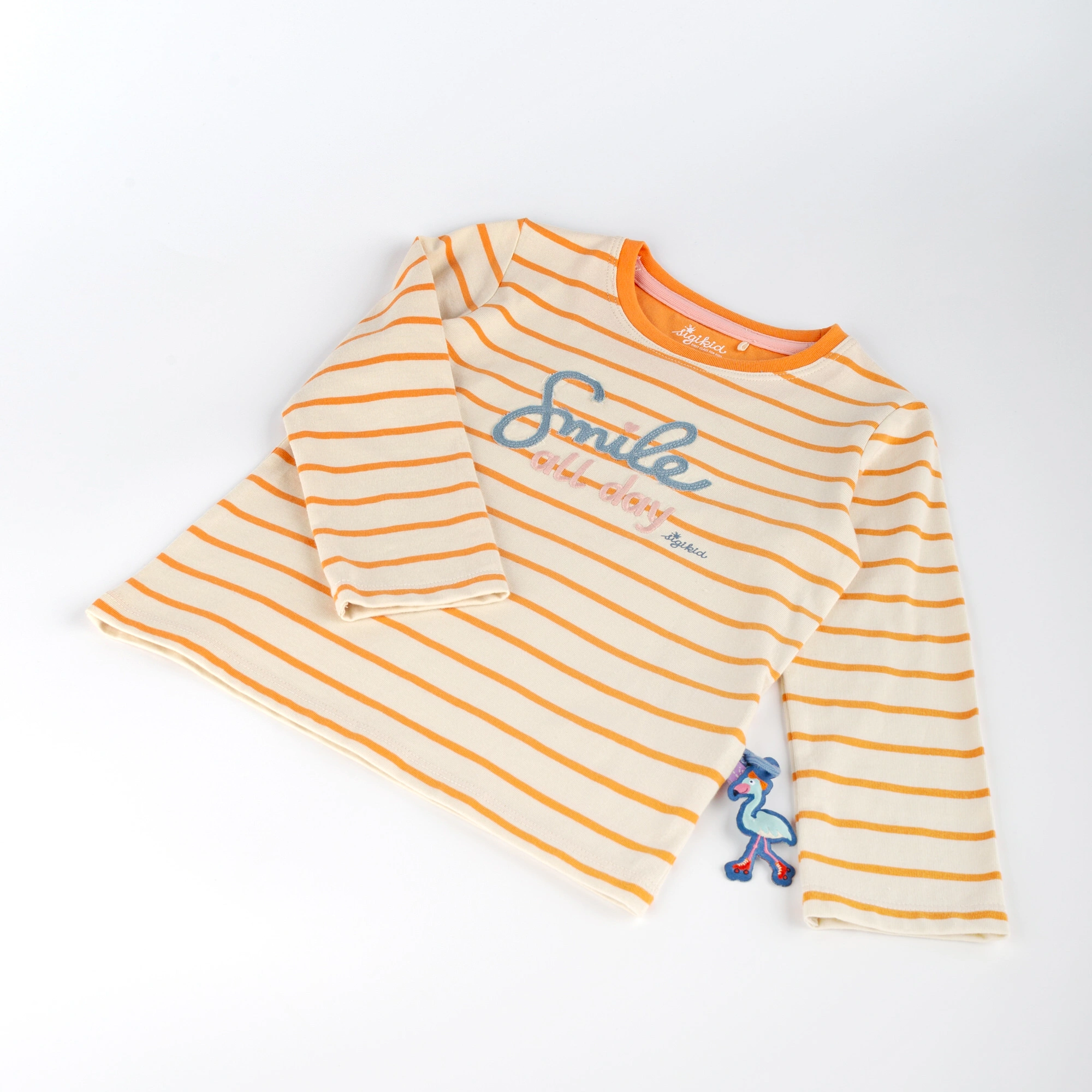 Langarmshirt M - SKATING FLAMINGO gestreift in orange