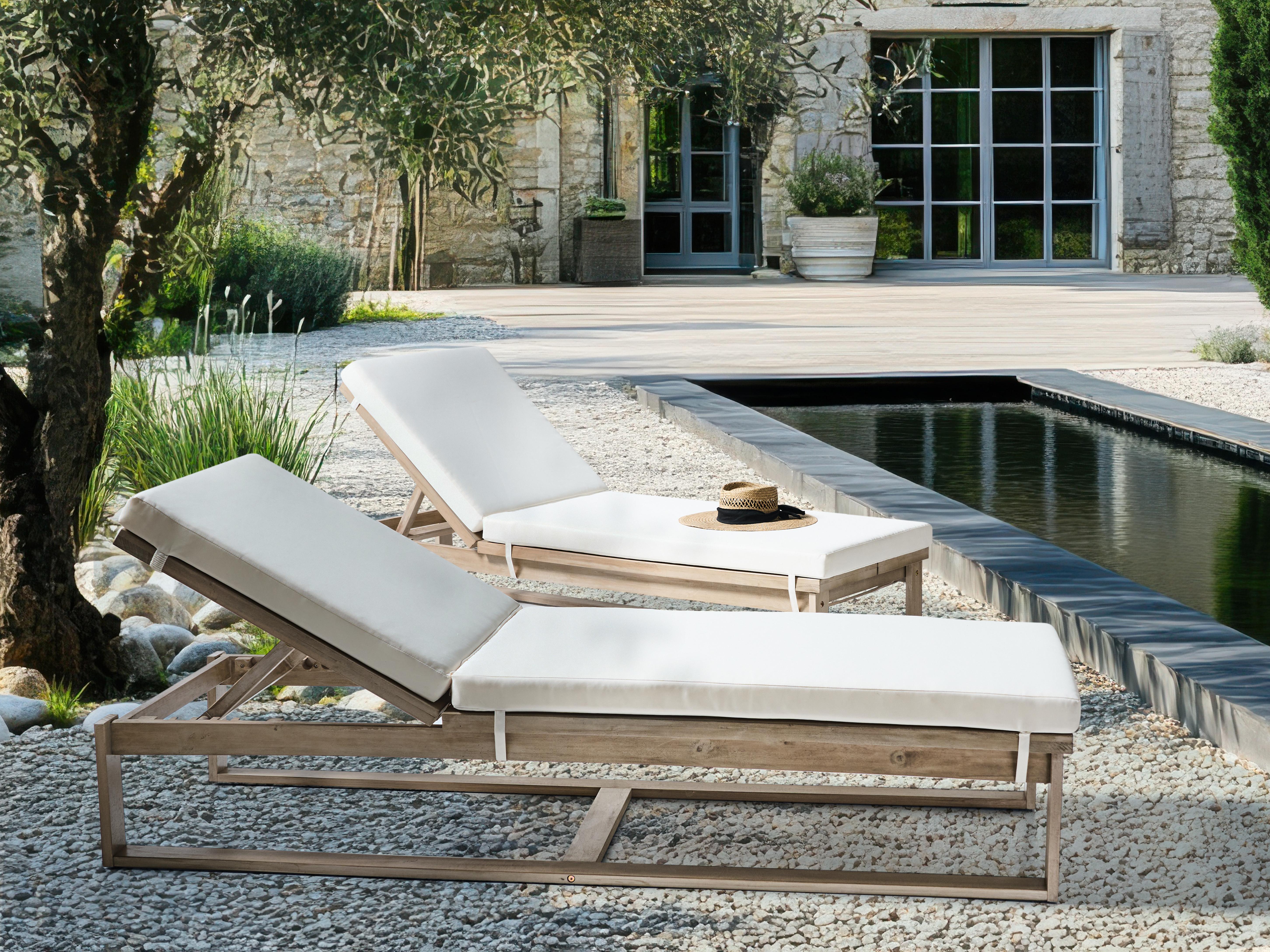 Ligstoel met kussen AZZANELLO Acaciahout Gebroken wit