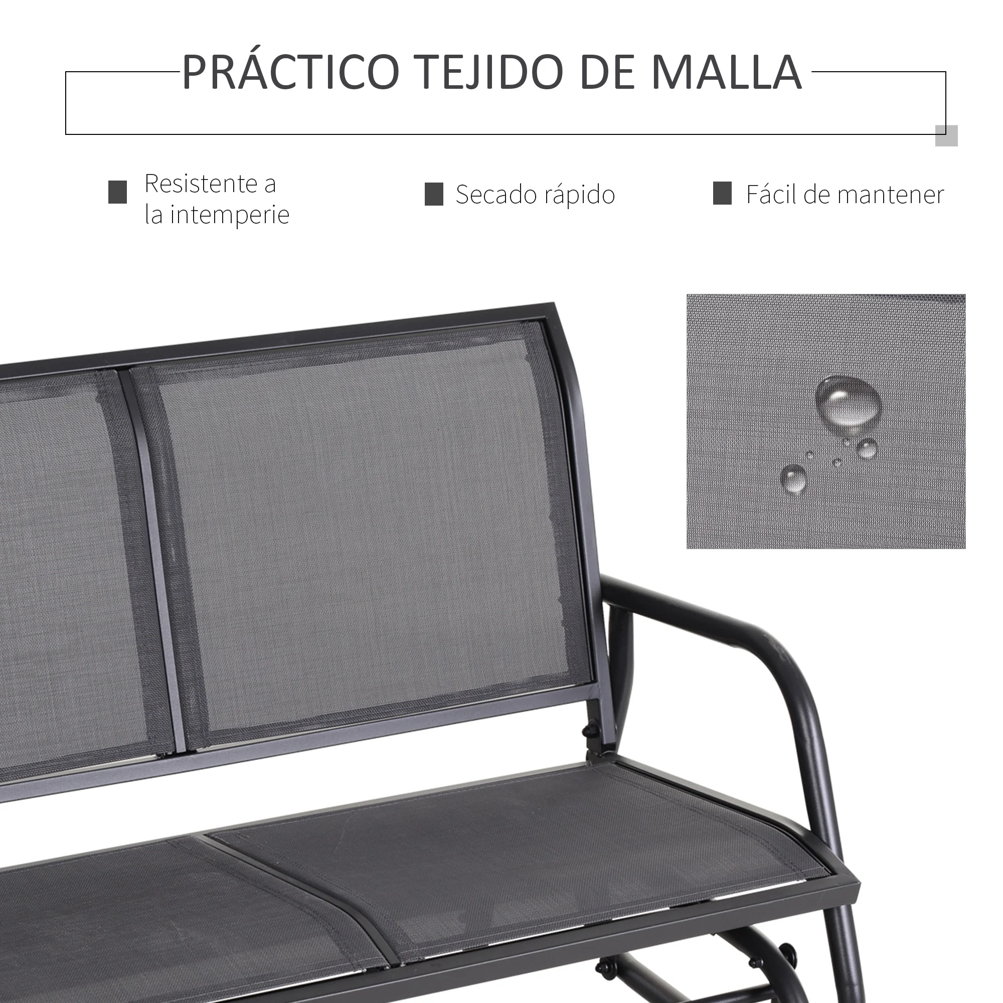 Banco de balanço Outsunny para 2 pessoas, cadeira de balanço para jardim, estrutura em metal e tecido Textileline respirável para uso externo, capacidade máxima de carga de 200 kg, 120 x 70 x 85 cm, cinza