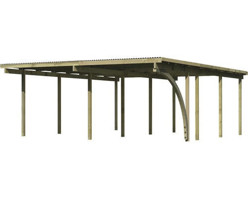Dubbele carport Karibu Eco 2B van PVC-panelen met 1 inrijboog, zonder beslag, 527x576 cm, drukgeïmpregneerd