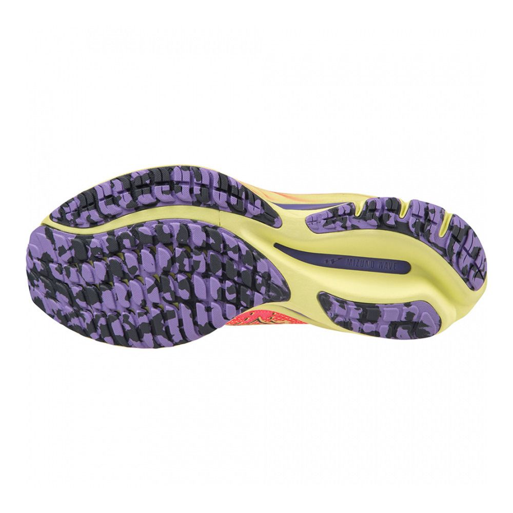 Mizuno WAVE RIDER 27 - Chaussures running Femme high-vis pink/ombreblue/luminous