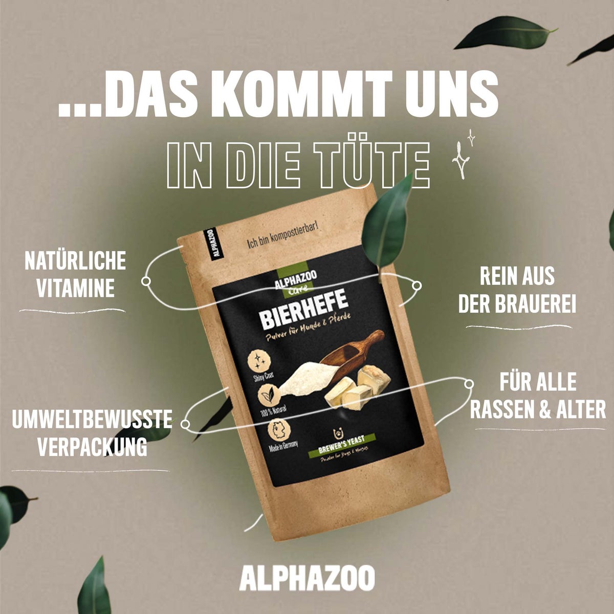 ALPHAZOO Biergistpoeder 250 g voor honden en katten | Zuivere gist | Vitamine B-complex