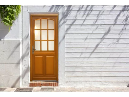 Porte D'Entrée Bois Vitrée, Alena, H,215Xl,90 P, Droit Cote Tableau + Poignée Et Barillet ( Ref 010723No)