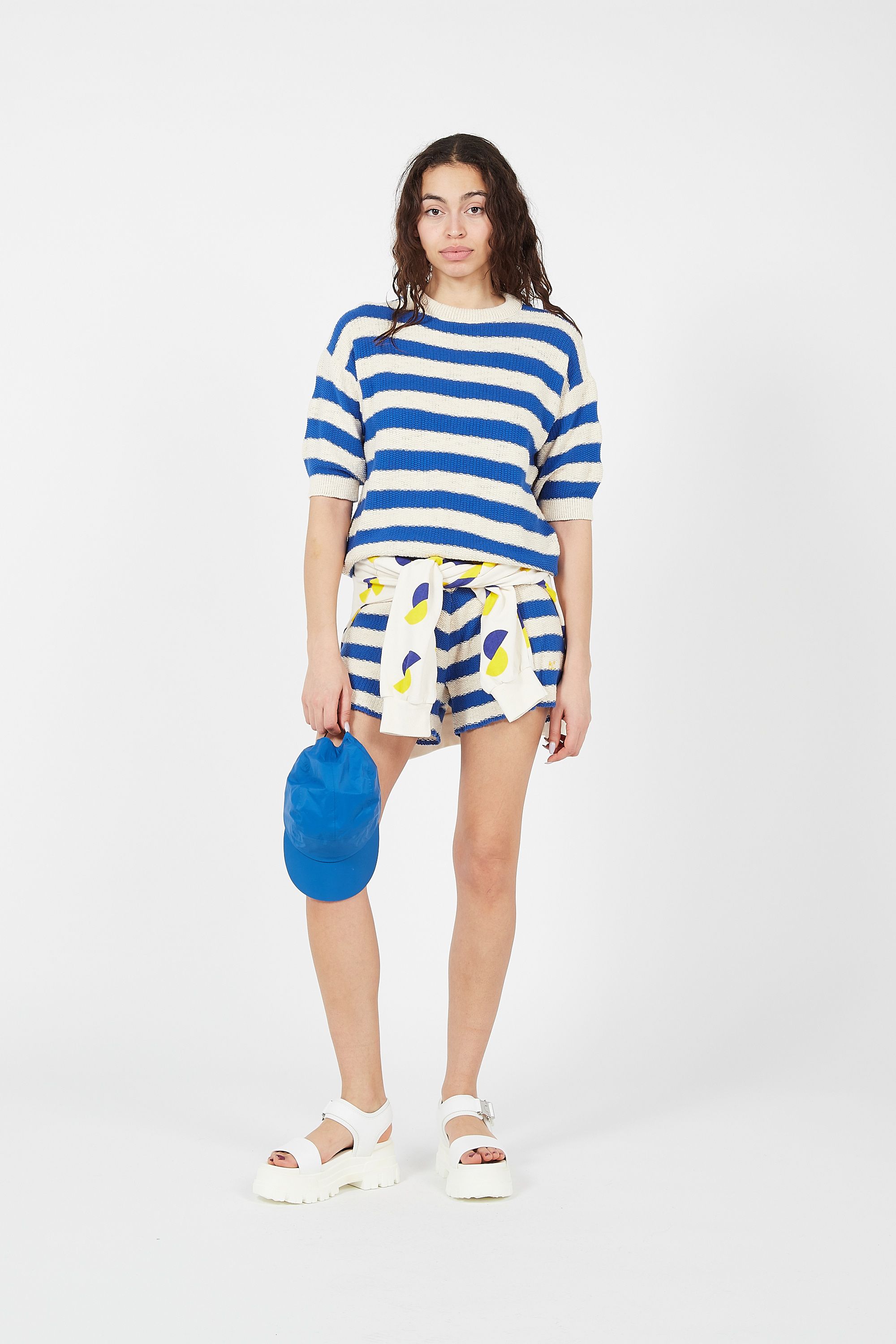 BOBO CHOSES Top Stripes Short Sleeve Knitted Bleu