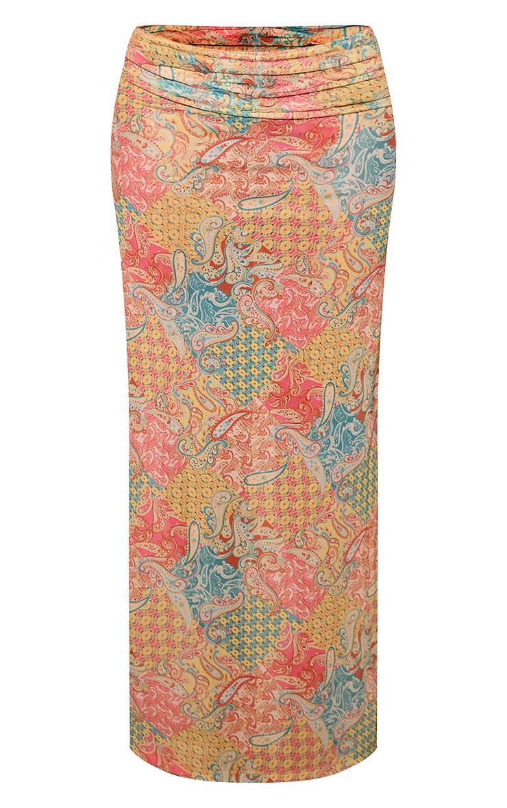 Citron Jupe De Plage En Mesh Imprimé Paisley Avec Liens Sur Les Côtés