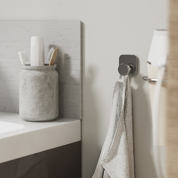 Patère salle de bains à visser ou à coller 1 tête GoodHome Koros en acier coloris argent