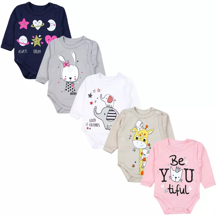 TupTam Baby Langarm Wickelbody 5er Pack apricotweiß