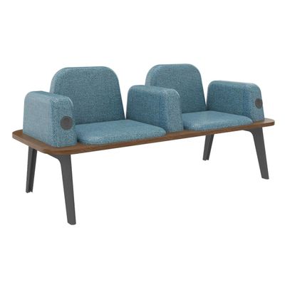 Banquette ILO - 2 places L172xP67cm - carbone - structure noyer - tissu bleu guède