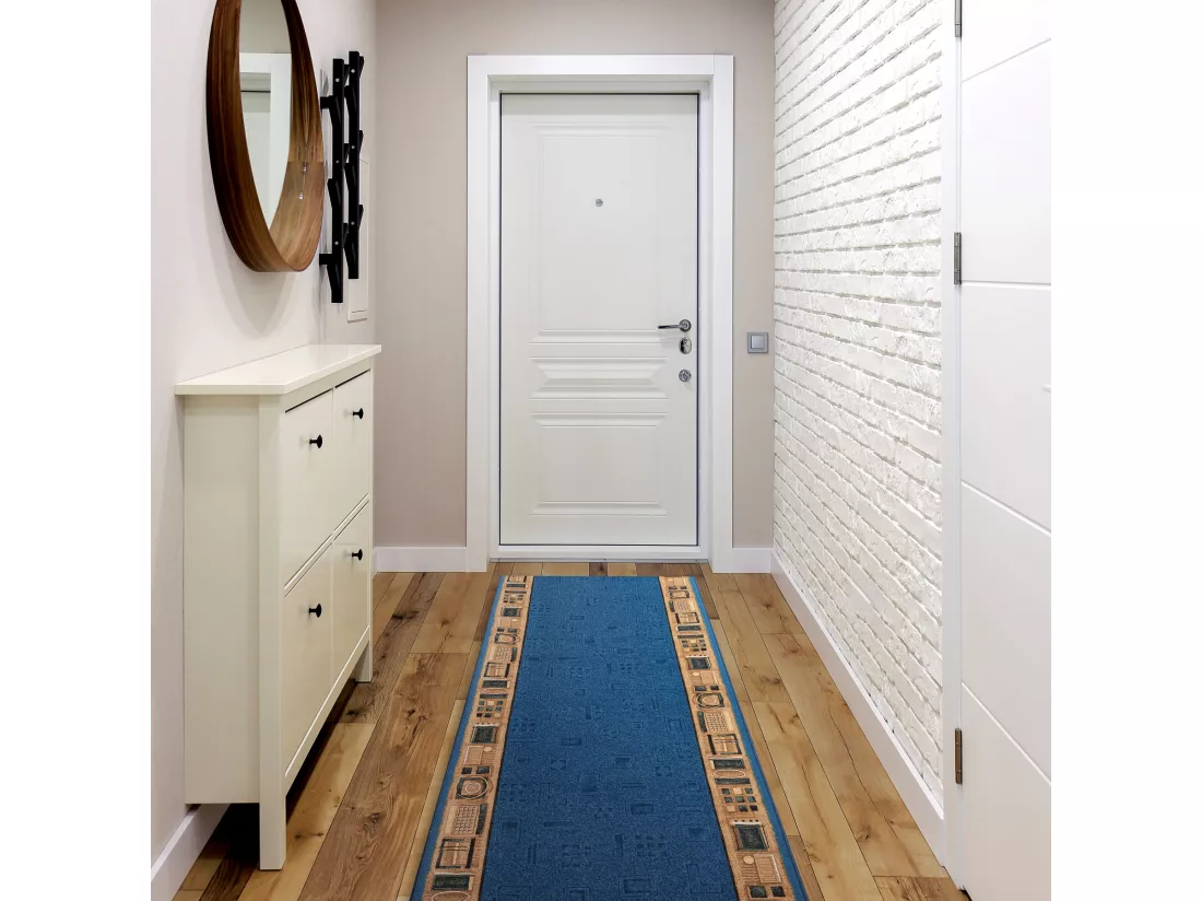 TAPIS DE COULOIR ANTIDÉRAPANT JENA bleu 80x1400 cm