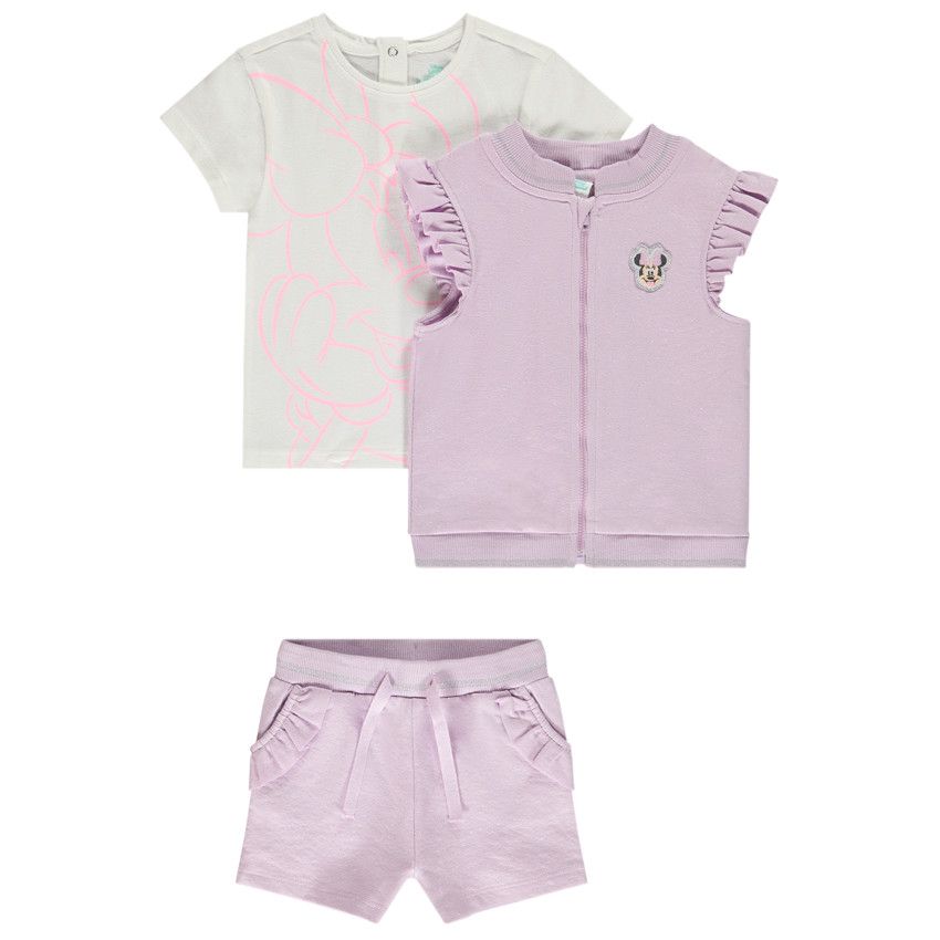 Ensemble 3 pièces molletonné avec gilet Minnie Disney pour bébé fille - Lilas