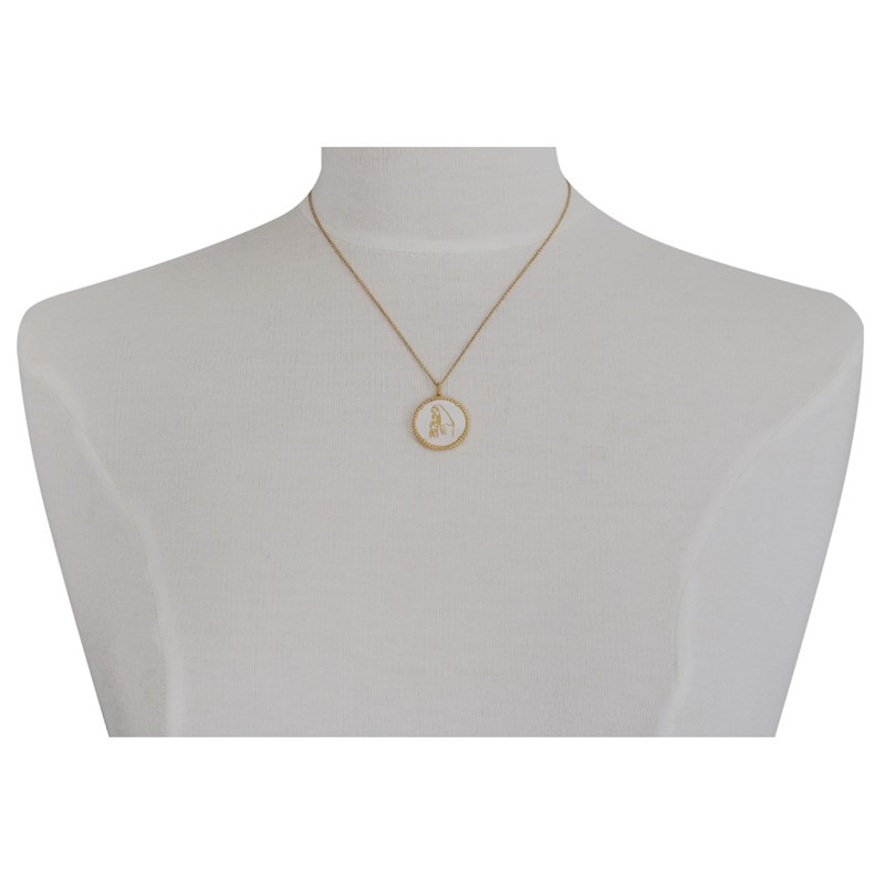 Pendentif Plaqué Or Médaille Ronde en Nacre Vierge à l'Enfant