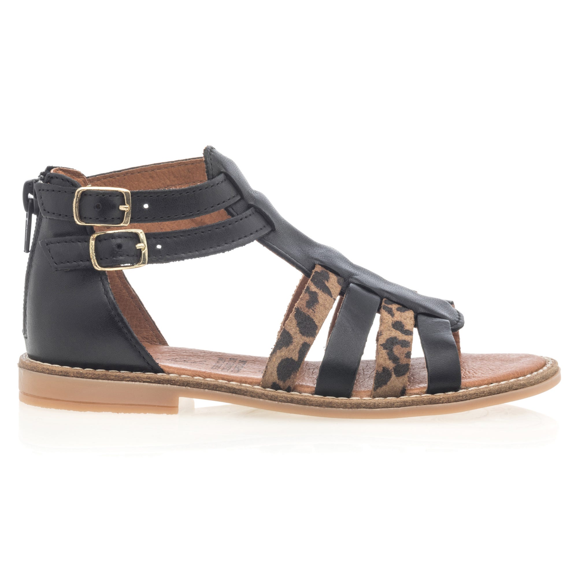 Nu-pieds Fille en cuir noir