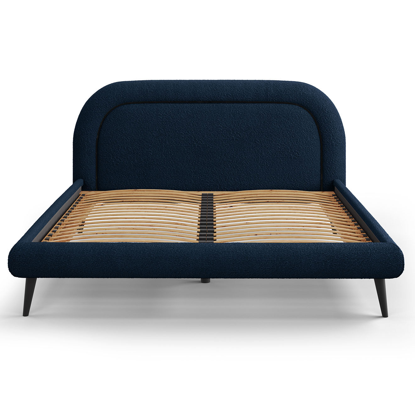 Maison Héritage Cadre avec tête de lit Maia velours bouclé bleu foncé - 160x200 cm