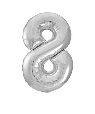 8 Jaar Cijfer Ballon Zilver Leeg 86cm