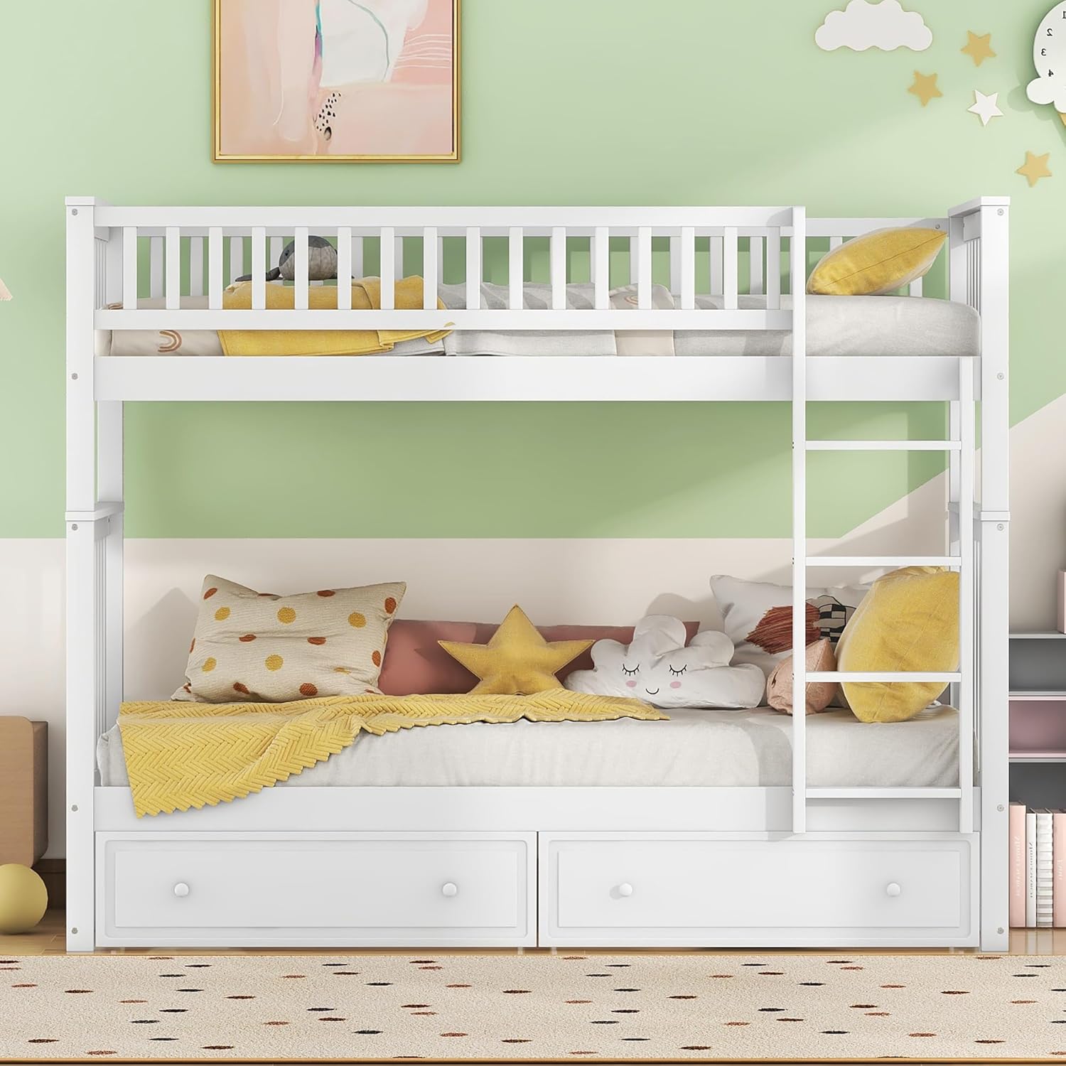 KAZZIO Etagenbetten, Kinderbetten,Funktionelle Betten, Etagenbett mit Schubladen, Cabrio-Betten, 90x200cm (Weiß)