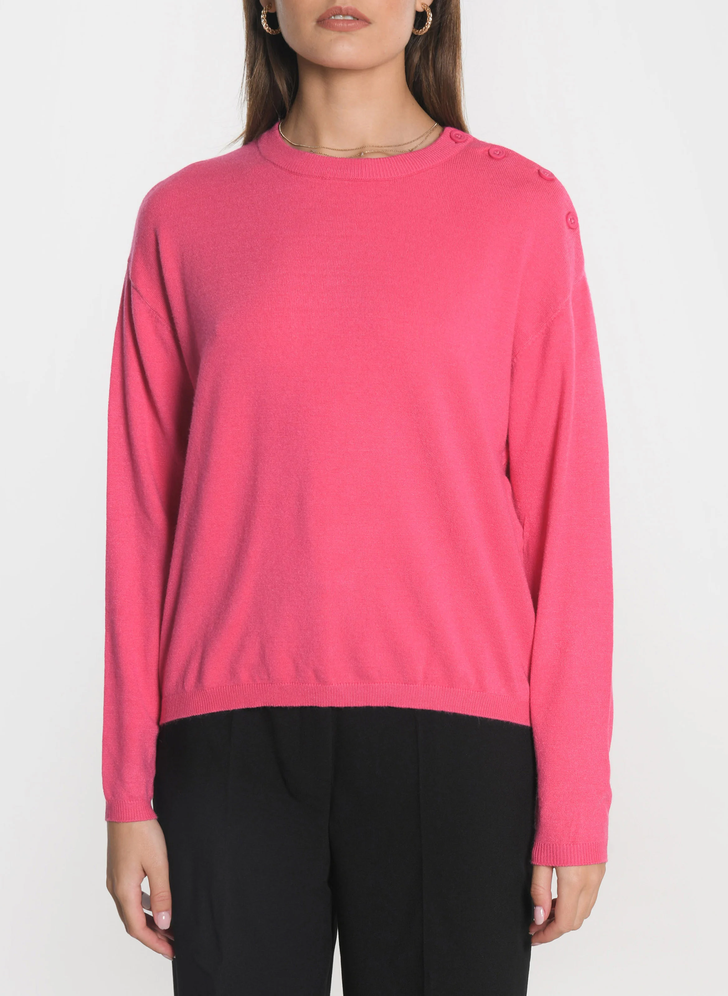 NOLWENN - Pull droit en maille mélangée | Rose